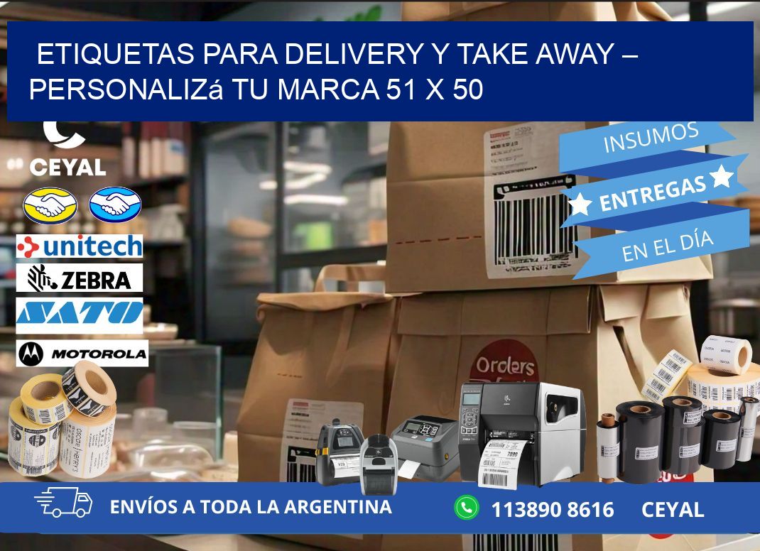 Etiquetas para delivery y take away – Personalizá tu marca 51 x 50