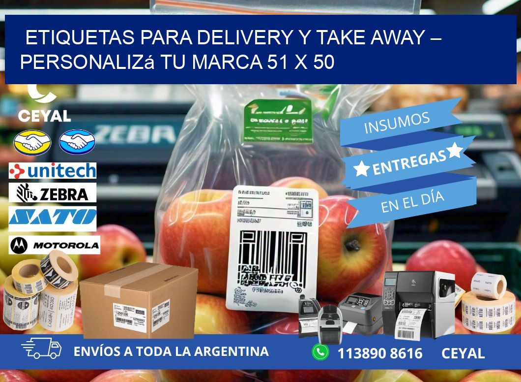 Etiquetas para delivery y take away – Personalizá tu marca 51 x 50
