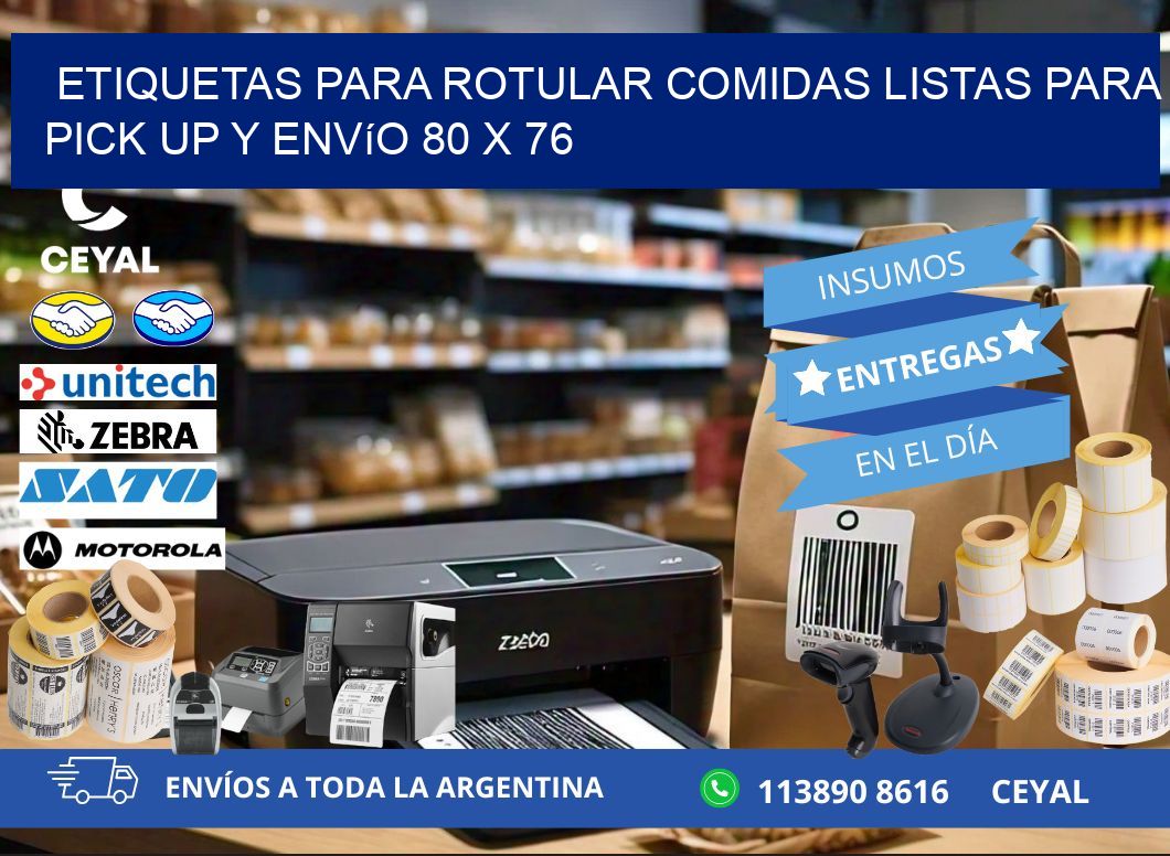 Etiquetas para rotular comidas listas para pick up y envío 80 x 76