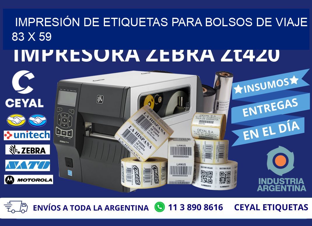 IMPRESIÓN DE ETIQUETAS PARA BOLSOS DE VIAJE 83 x 59