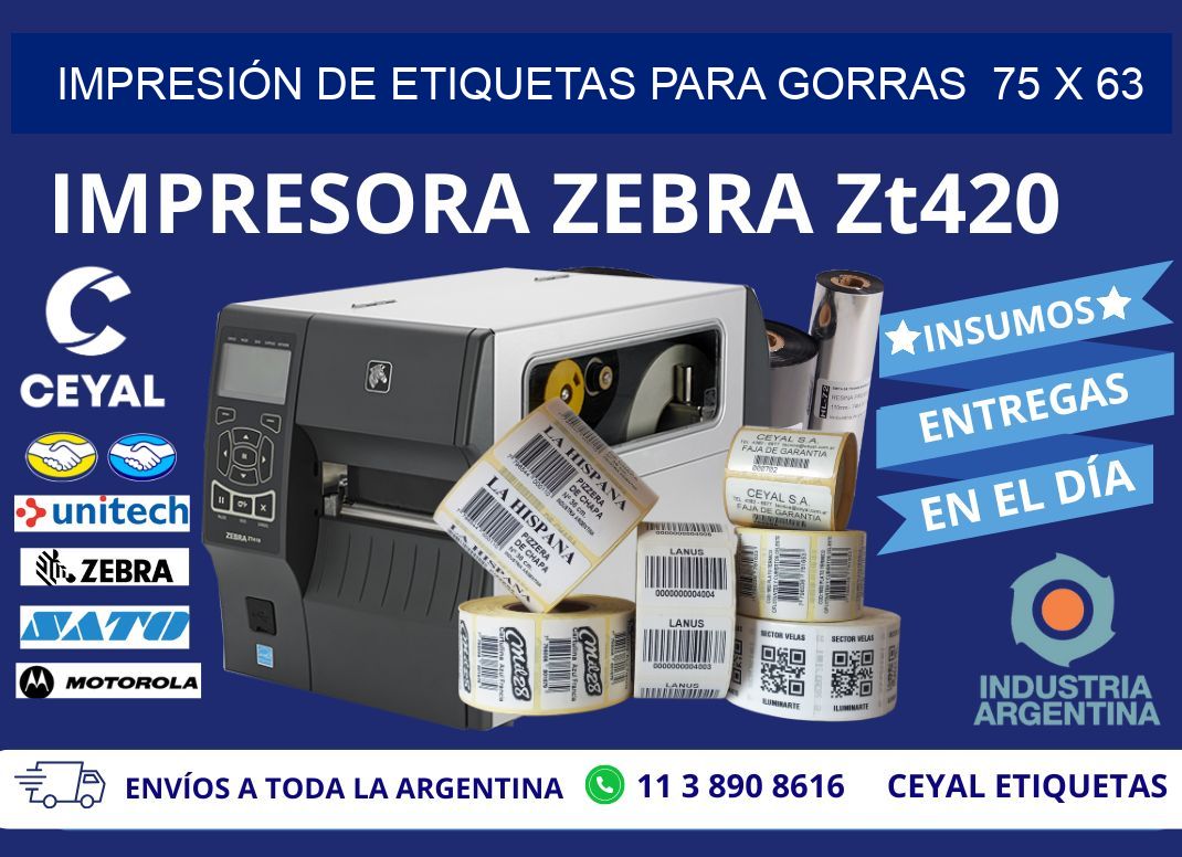 IMPRESIÓN DE ETIQUETAS PARA GORRAS 75 x 63