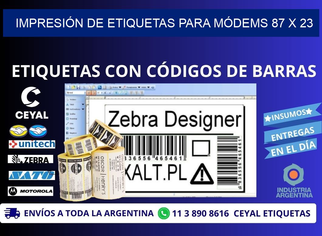 IMPRESIÓN DE ETIQUETAS PARA MÓDEMS 87 x 23