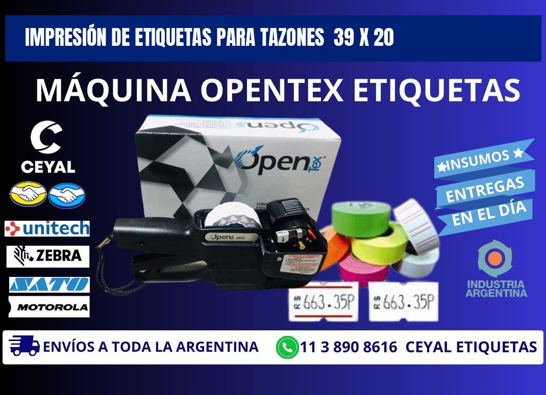 IMPRESIÓN DE ETIQUETAS PARA TAZONES 39 x 20