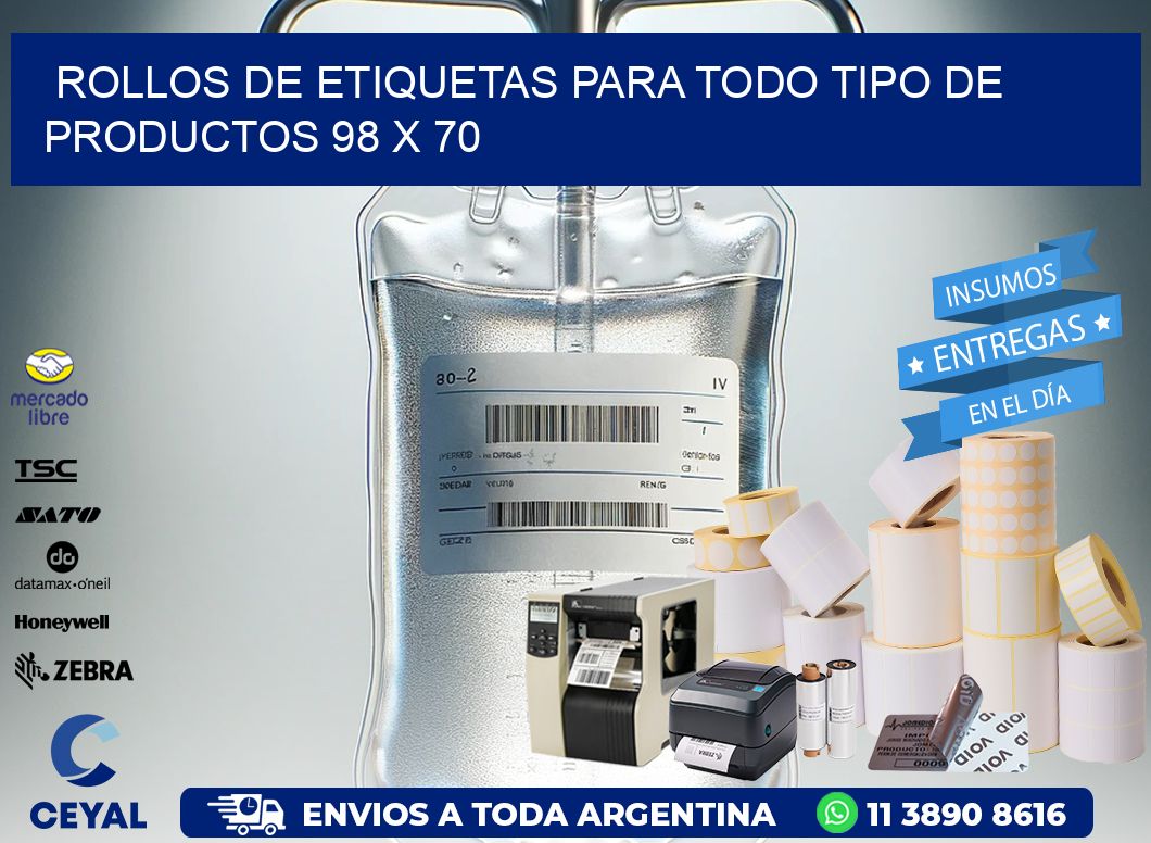 Rollos de Etiquetas para Todo Tipo de Productos 98 x 70