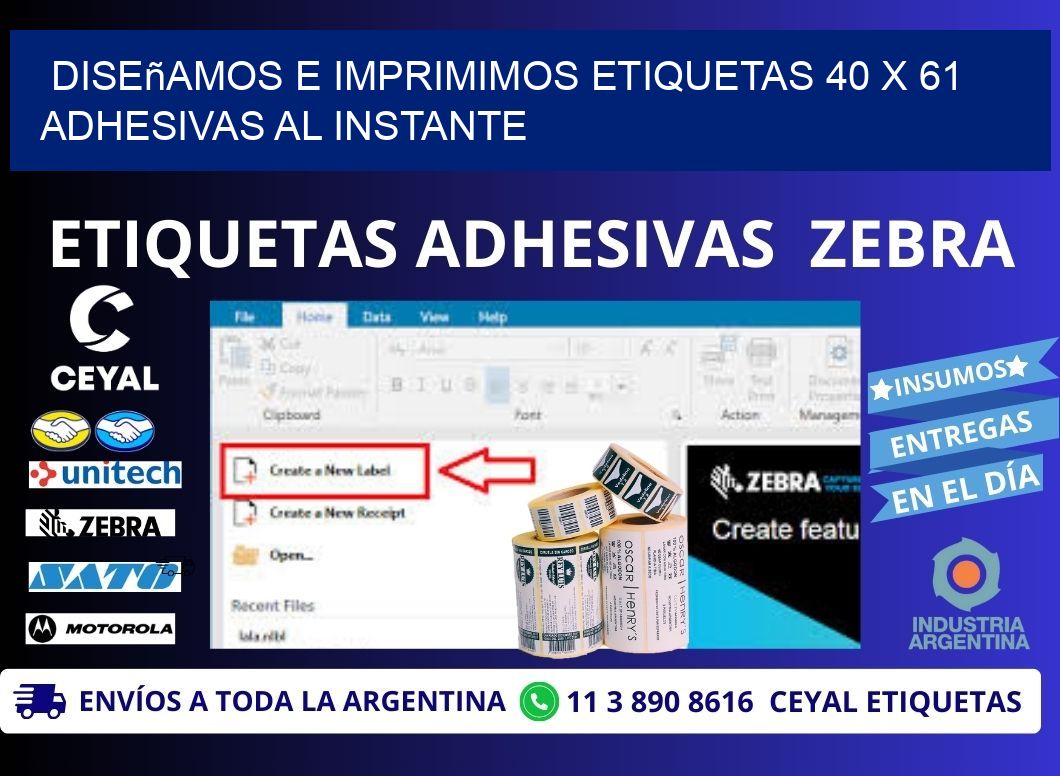 Diseñamos e Imprimimos Etiquetas 40 x 61 Adhesivas al Instante