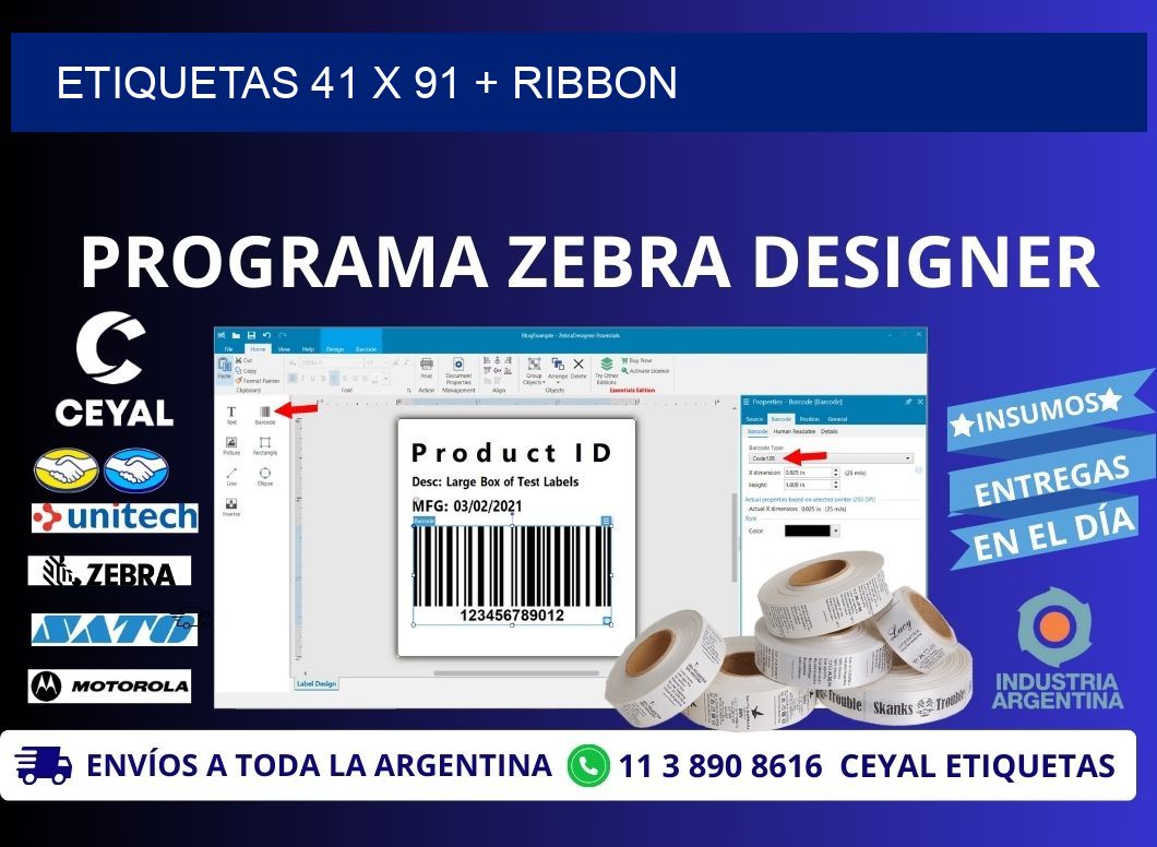 ETIQUETAS 41 x 91 + RIBBON