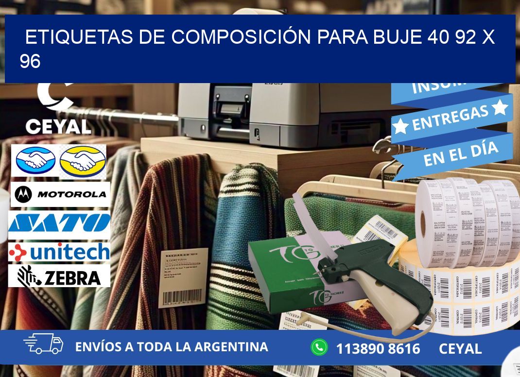 ETIQUETAS DE COMPOSICIÓN PARA BUJE 40 92 x 96