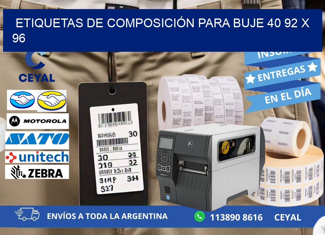 ETIQUETAS DE COMPOSICIÓN PARA BUJE 40 92 x 96