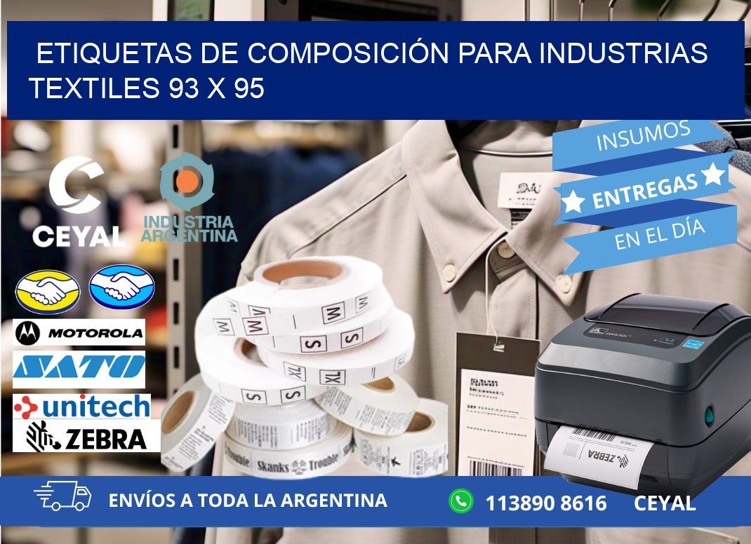ETIQUETAS DE COMPOSICIÓN PARA INDUSTRIAS TEXTILES 93 x 95