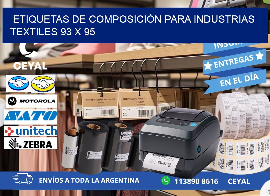 ETIQUETAS DE COMPOSICIÓN PARA INDUSTRIAS TEXTILES 93 x 95