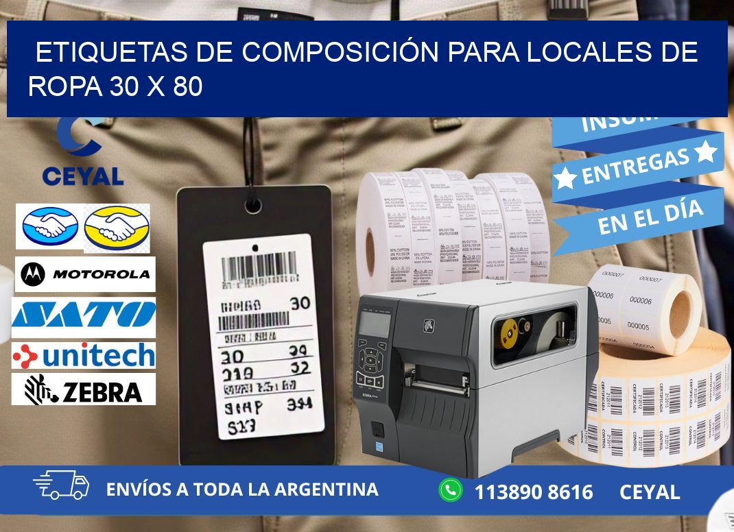 ETIQUETAS DE COMPOSICIÓN PARA LOCALES DE ROPA 30 x 80