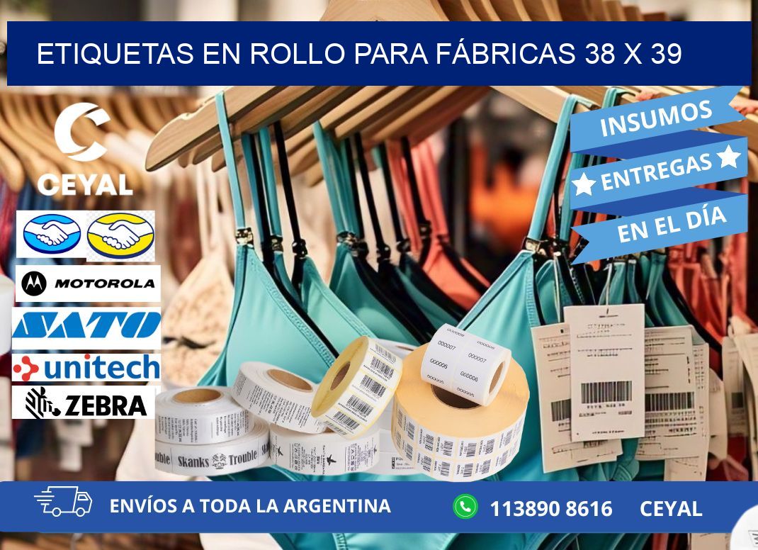 ETIQUETAS EN ROLLO PARA FÁBRICAS 38 x 39