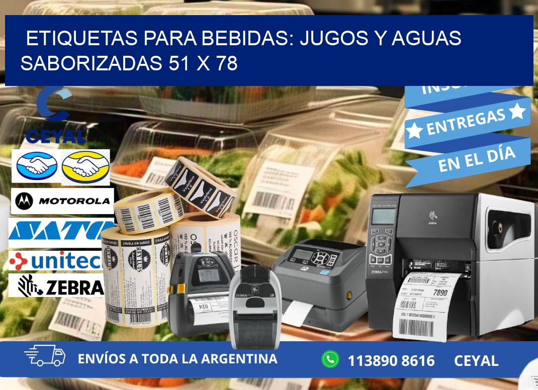 ETIQUETAS PARA BEBIDAS: JUGOS Y AGUAS SABORIZADAS 51 x 78