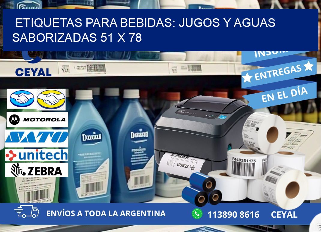 ETIQUETAS PARA BEBIDAS: JUGOS Y AGUAS SABORIZADAS 51 x 78