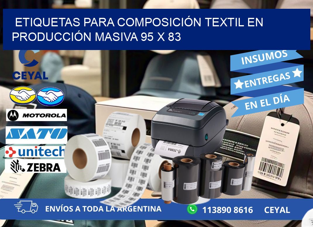 ETIQUETAS PARA COMPOSICIÓN TEXTIL EN PRODUCCIÓN MASIVA 95 x 83