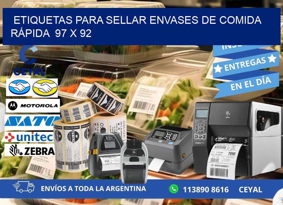 ETIQUETAS PARA SELLAR ENVASES DE COMIDA RÁPIDA 97 x 92