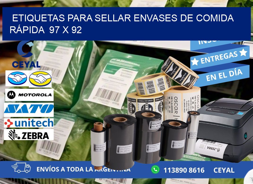 ETIQUETAS PARA SELLAR ENVASES DE COMIDA RÁPIDA 97 x 92