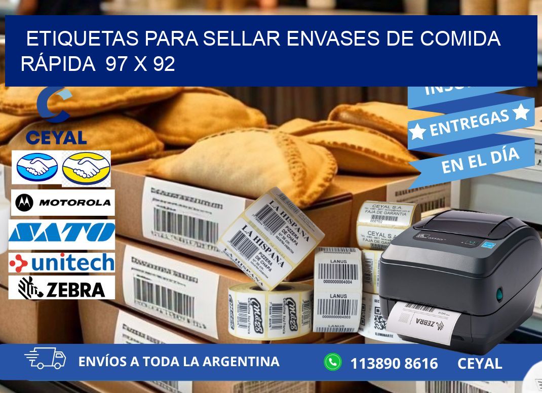 ETIQUETAS PARA SELLAR ENVASES DE COMIDA RÁPIDA  97 x 92