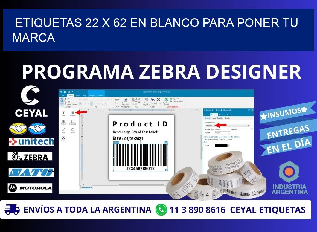 Etiquetas 22 x 62 en blanco para poner tu marca