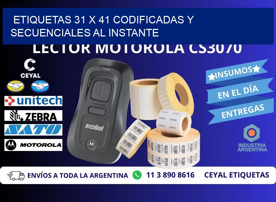 Etiquetas 31 x 41 Codificadas y Secuenciales al Instante