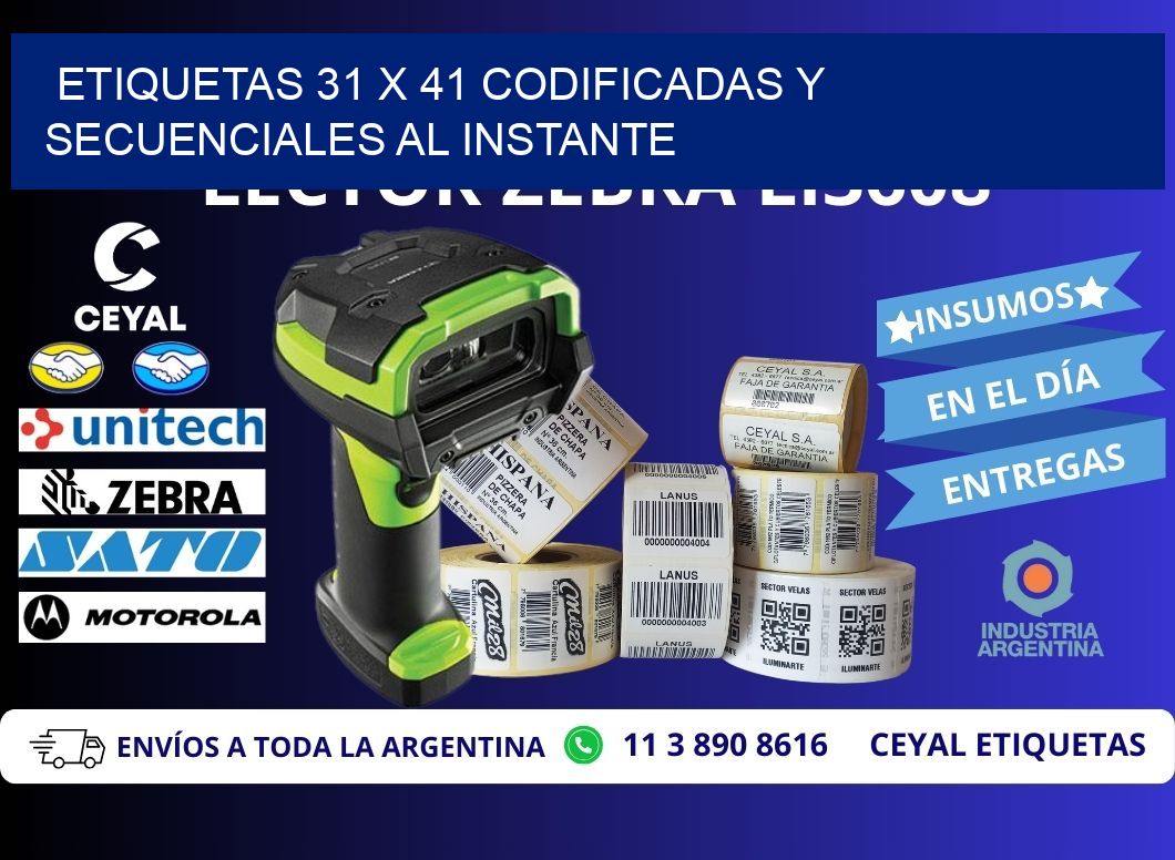 Etiquetas 31 x 41 Codificadas y Secuenciales al Instante