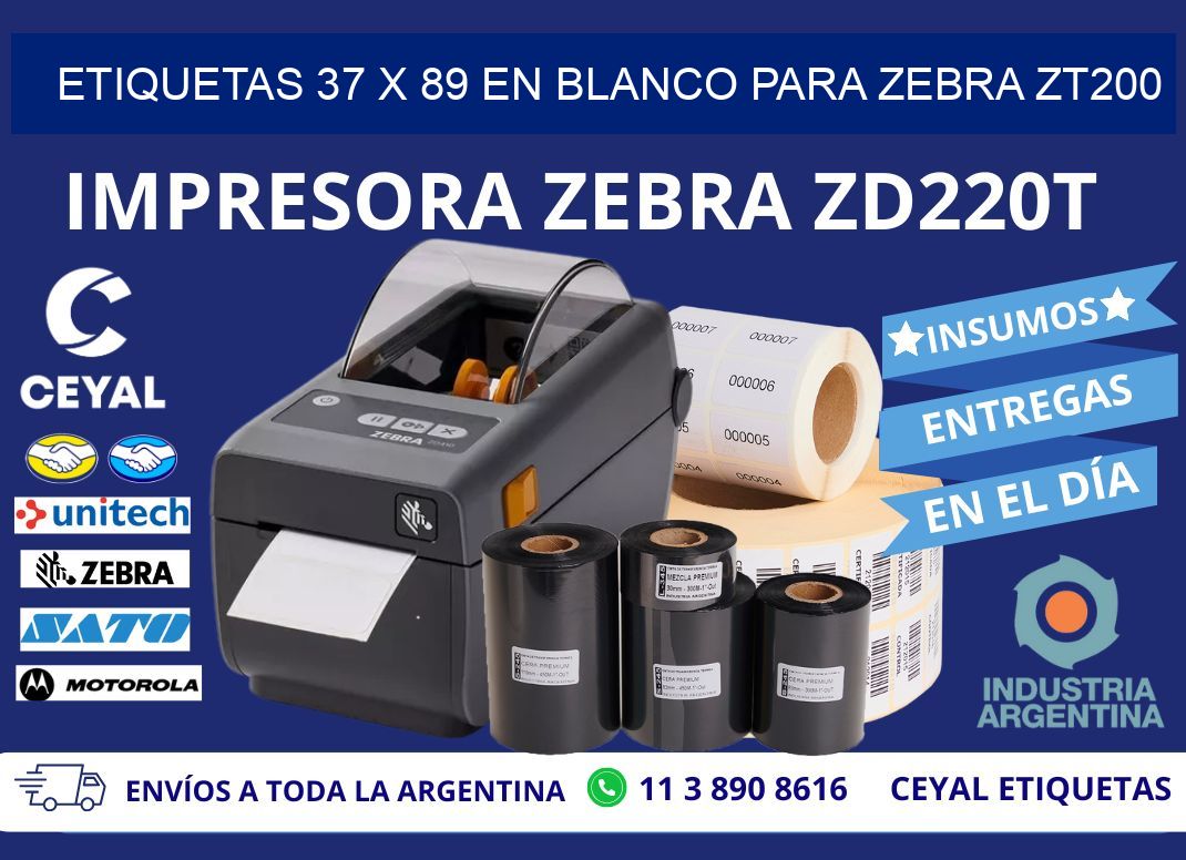 Etiquetas 37 x 89 en blanco para zebra zt200