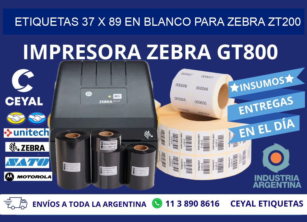 Etiquetas 37 x 89 en blanco para zebra zt200