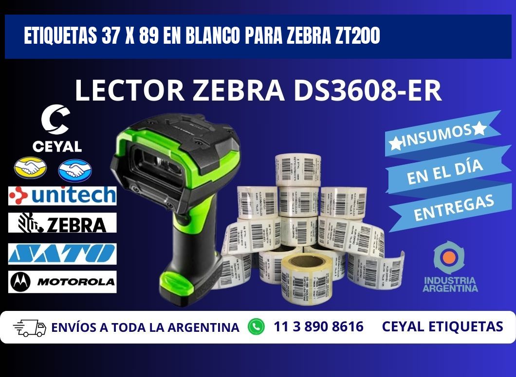 Etiquetas 37 x 89 en blanco para zebra zt200