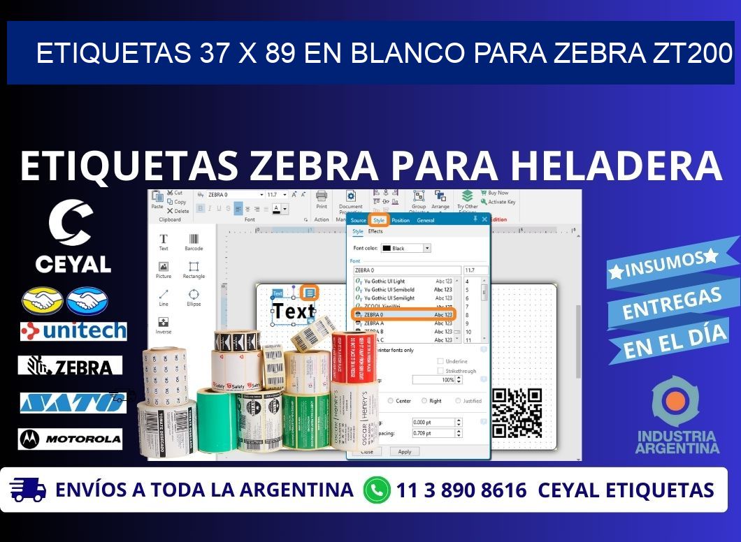 Etiquetas 37 x 89 en blanco para zebra zt200