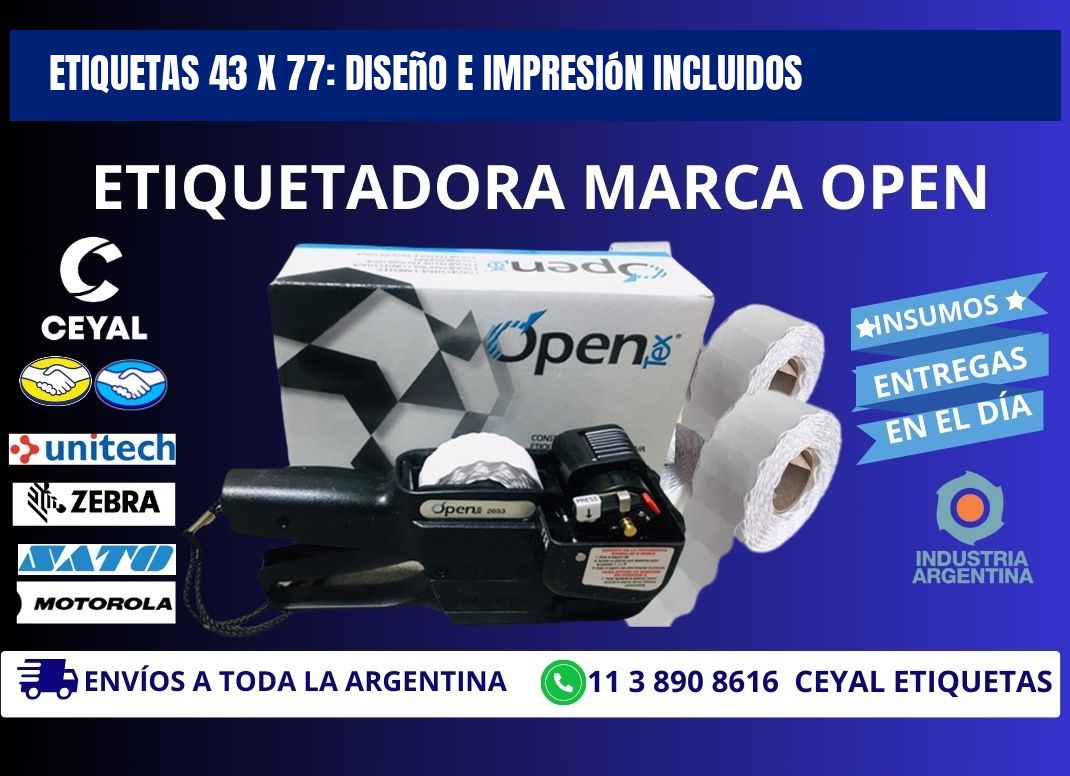 Etiquetas 43 x 77: Diseño e Impresión Incluidos