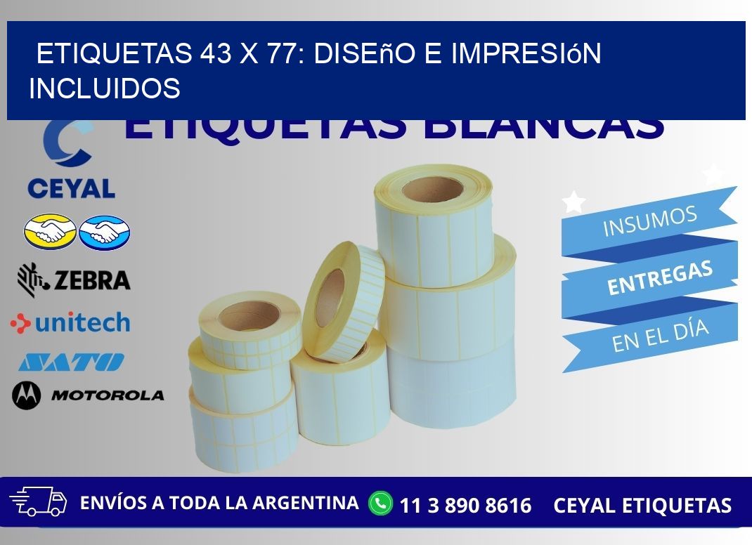 Etiquetas 43 x 77: Diseño e Impresión Incluidos