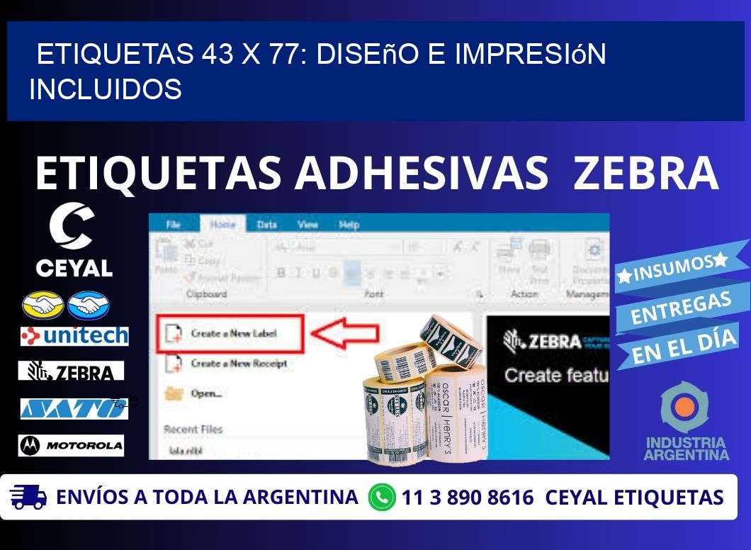 Etiquetas 43 x 77: Diseño e Impresión Incluidos
