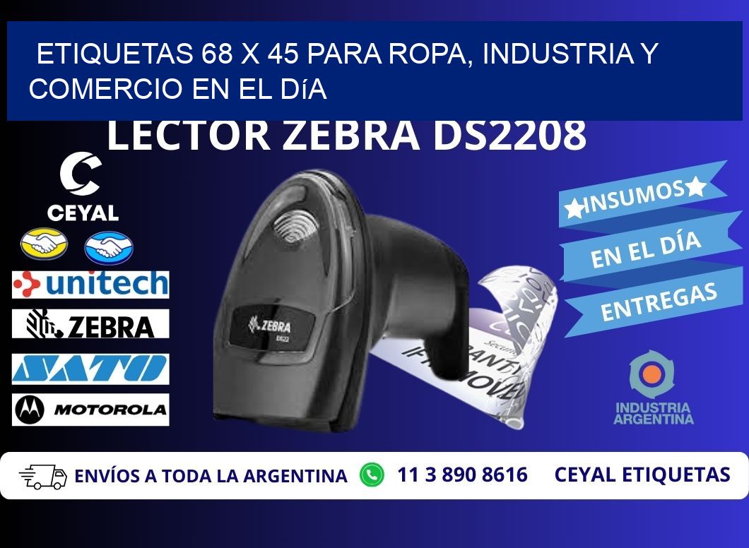 Etiquetas 68 x 45 para Ropa, Industria y Comercio en el Día