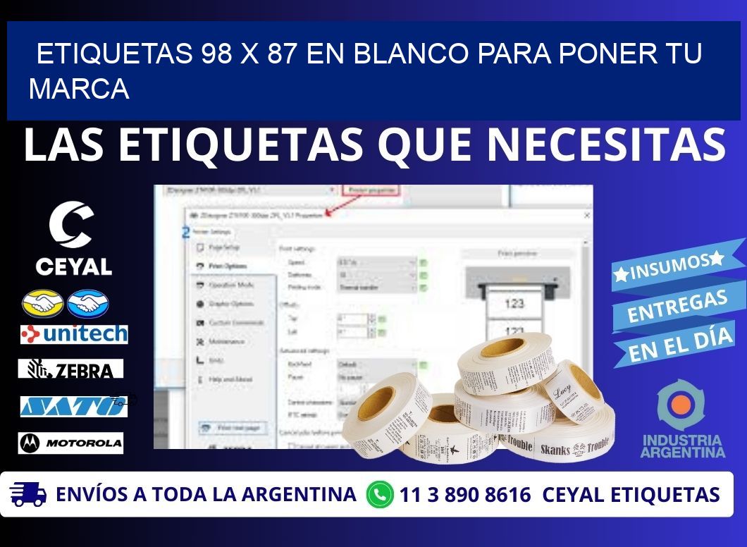 Etiquetas 98 x 87 en blanco para poner tu marca