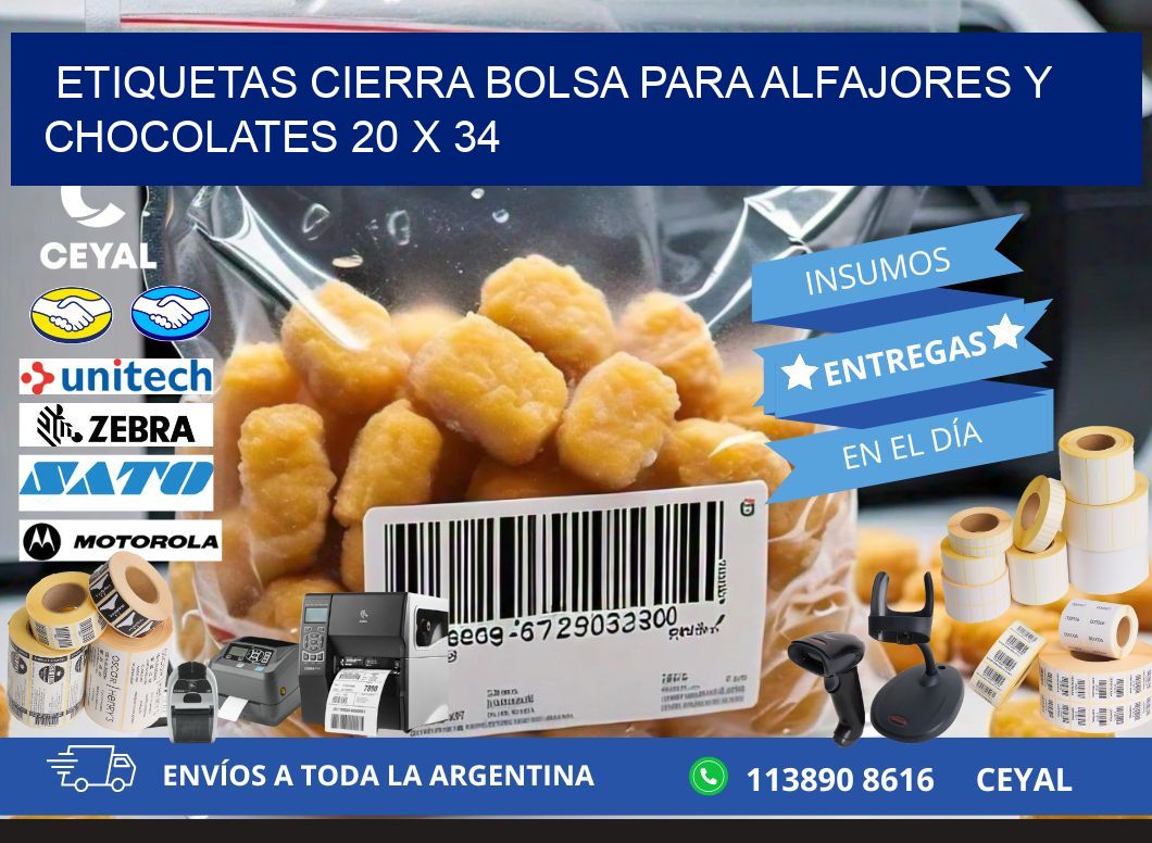 Etiquetas cierra bolsa para alfajores y chocolates 20 x 34