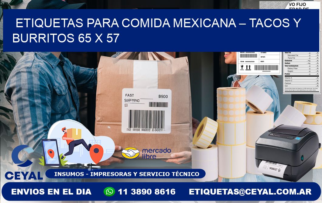 Etiquetas para comida mexicana – Tacos y burritos 65 x 57