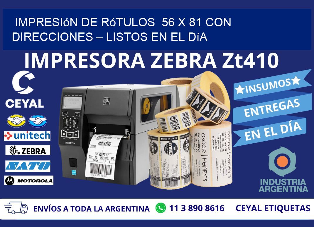 Impresión de Rótulos 56 x 81 con Direcciones – Listos en el Día