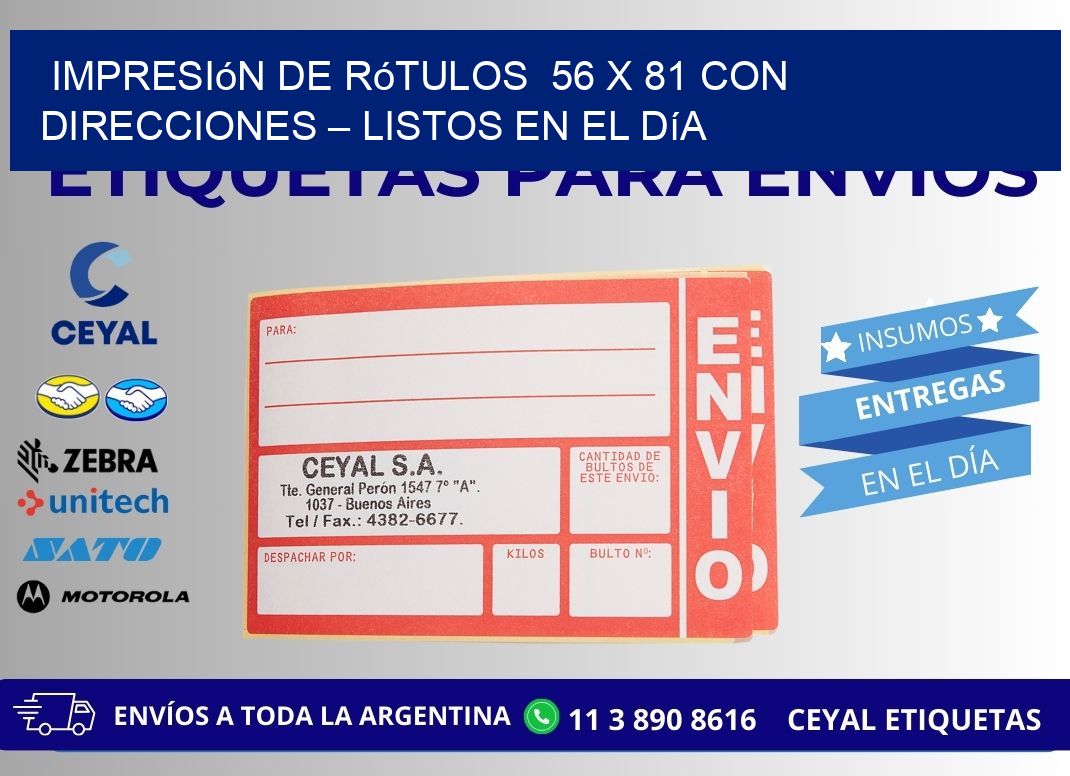 Impresión de Rótulos 56 x 81 con Direcciones – Listos en el Día