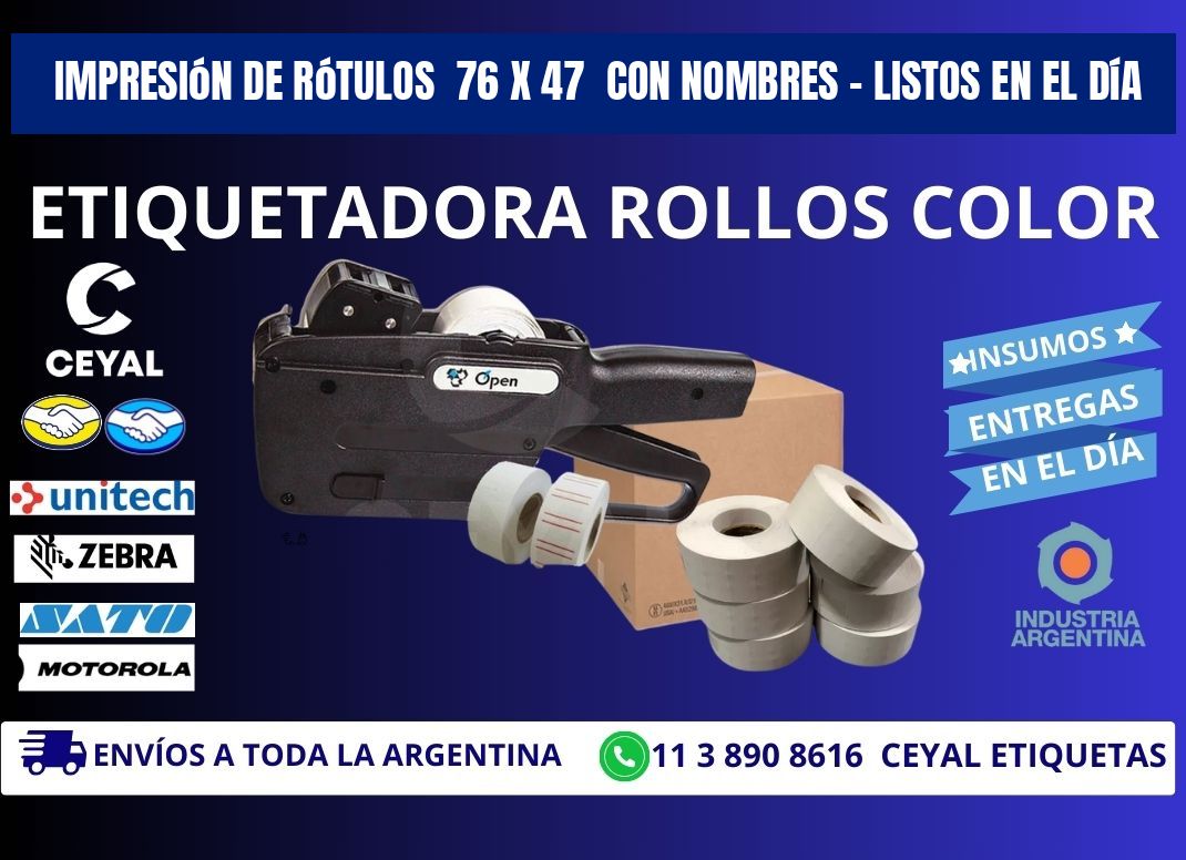 Impresión de Rótulos 76 x 47 con Nombres – Listos en el Día