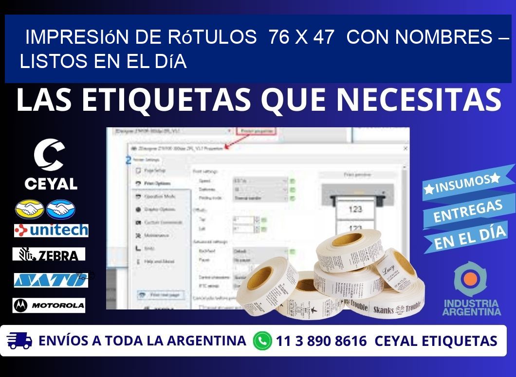 Impresión de Rótulos 76 x 47 con Nombres – Listos en el Día