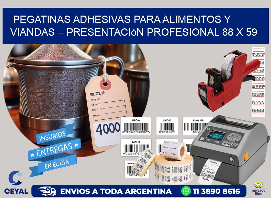 Pegatinas Adhesivas para Alimentos y Viandas – Presentación Profesional 88 x 59