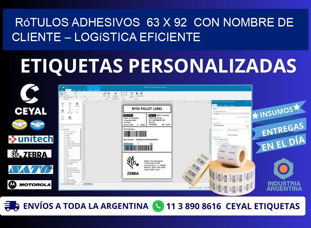 Rótulos Adhesivos 63 x 92 con Nombre de Cliente – Logística Eficiente
