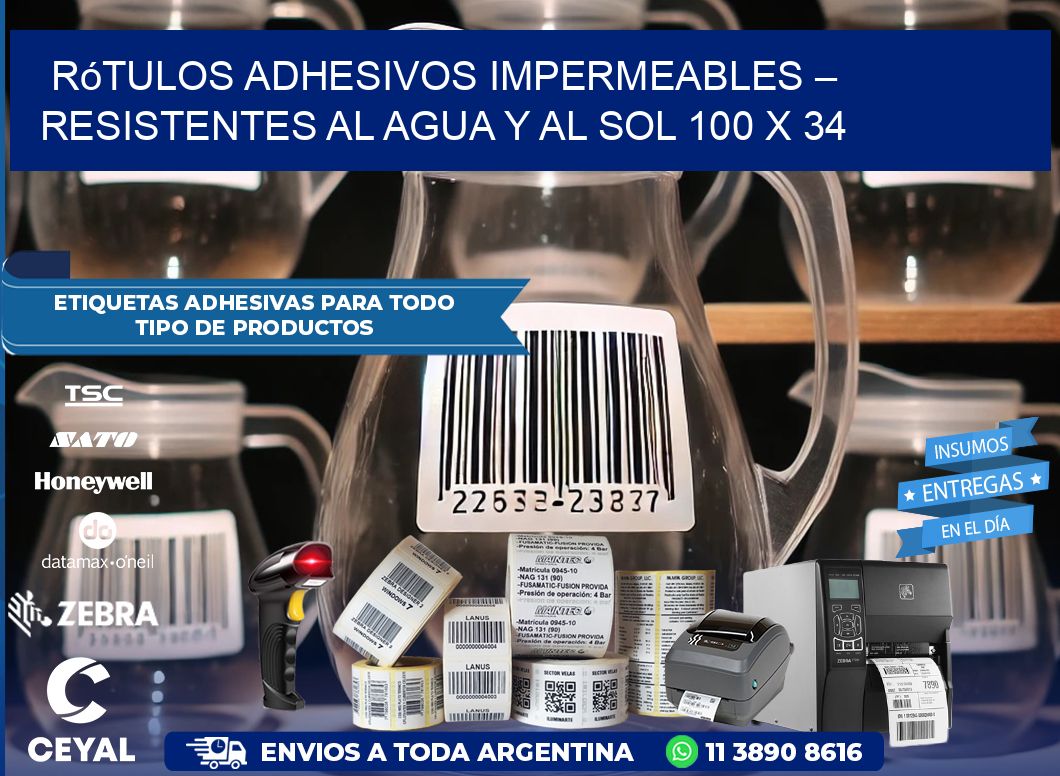 Rótulos Adhesivos Impermeables – Resistentes al Agua y al Sol 100 x 34