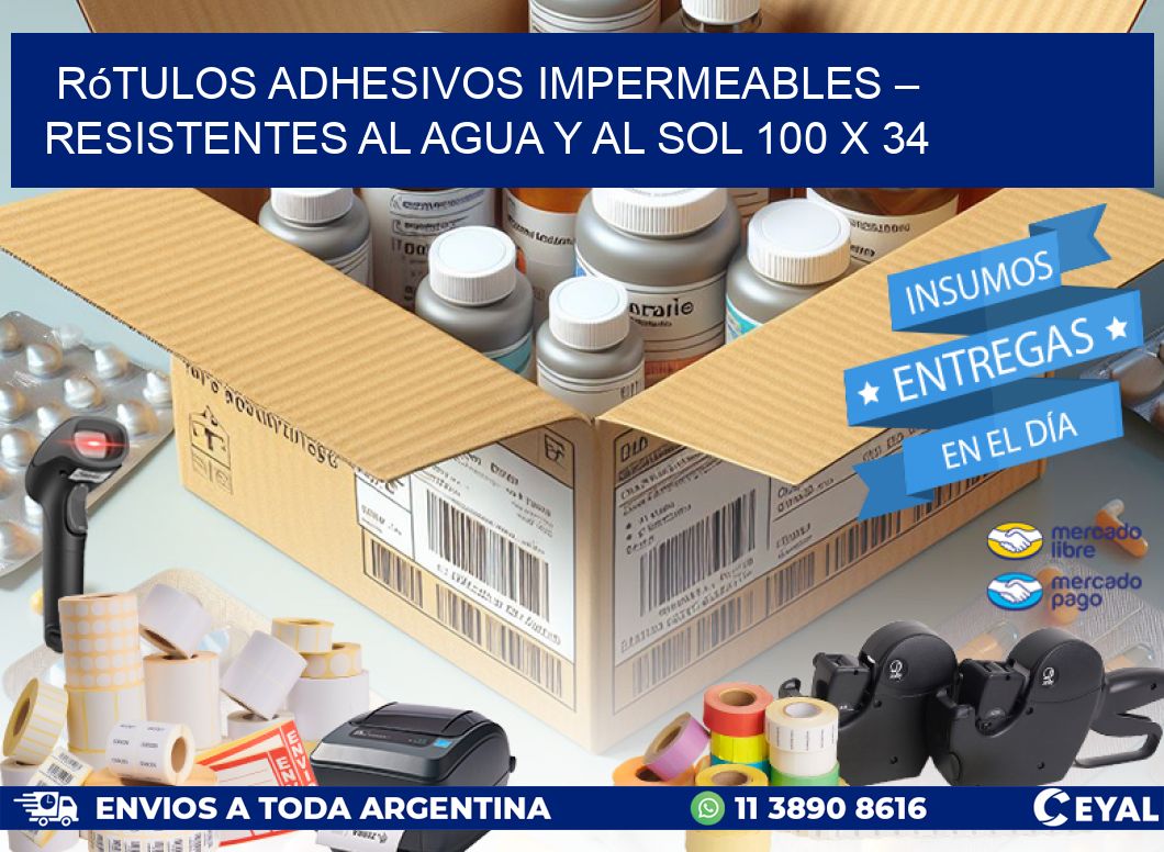 Rótulos Adhesivos Impermeables – Resistentes al Agua y al Sol 100 x 34