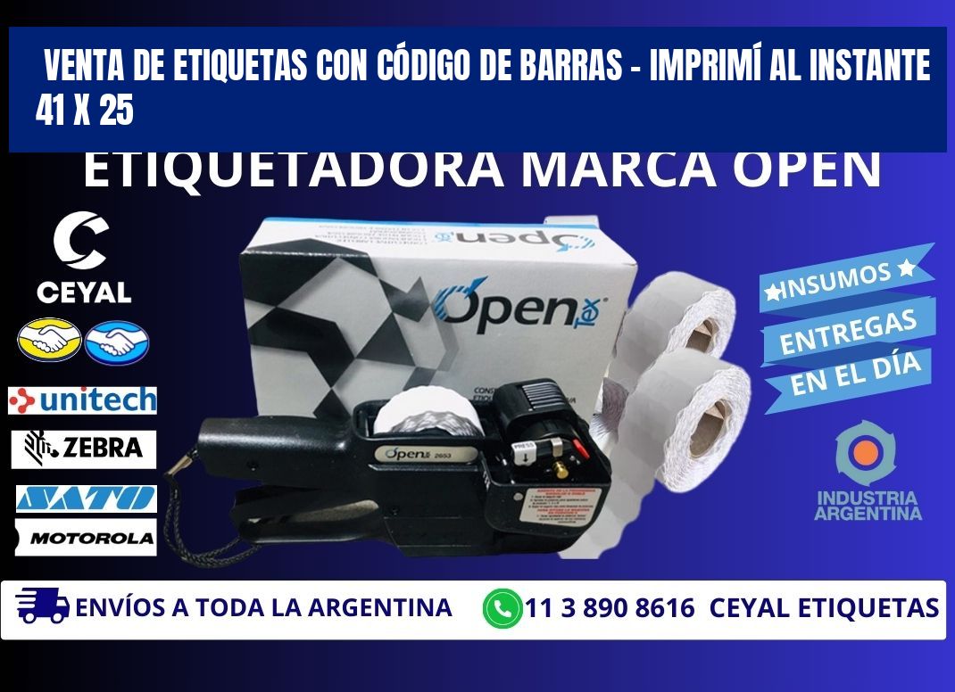 VENTA DE ETIQUETAS CON CÓDIGO DE BARRAS – IMPRIMÍ AL INSTANTE 41 x 25