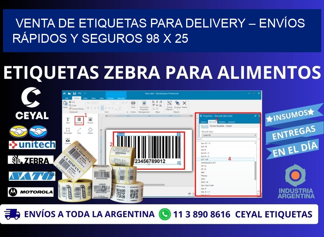 VENTA DE ETIQUETAS PARA DELIVERY – ENVÍOS RÁPIDOS Y SEGUROS 98 x 25