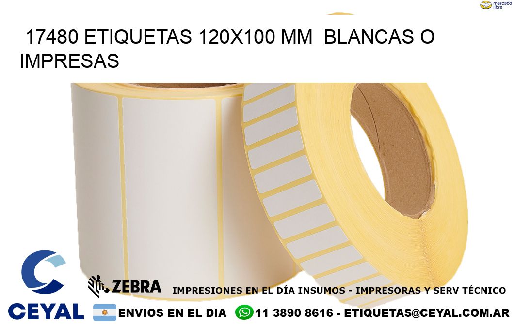 17480 ETIQUETAS 120x100 mm BLANCAS O IMPRESAS