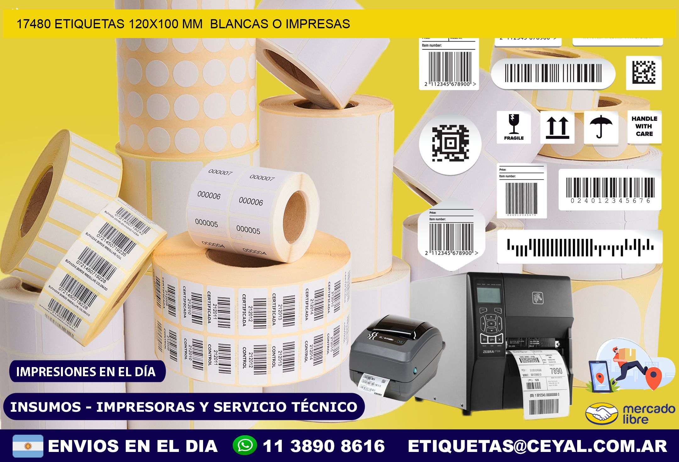 17480 ETIQUETAS 120×100 mm  BLANCAS O IMPRESAS
