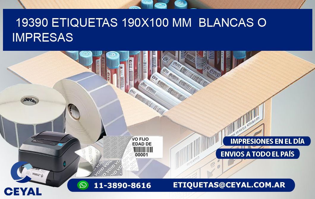 19390 ETIQUETAS 190x100 mm  BLANCAS O IMPRESAS
