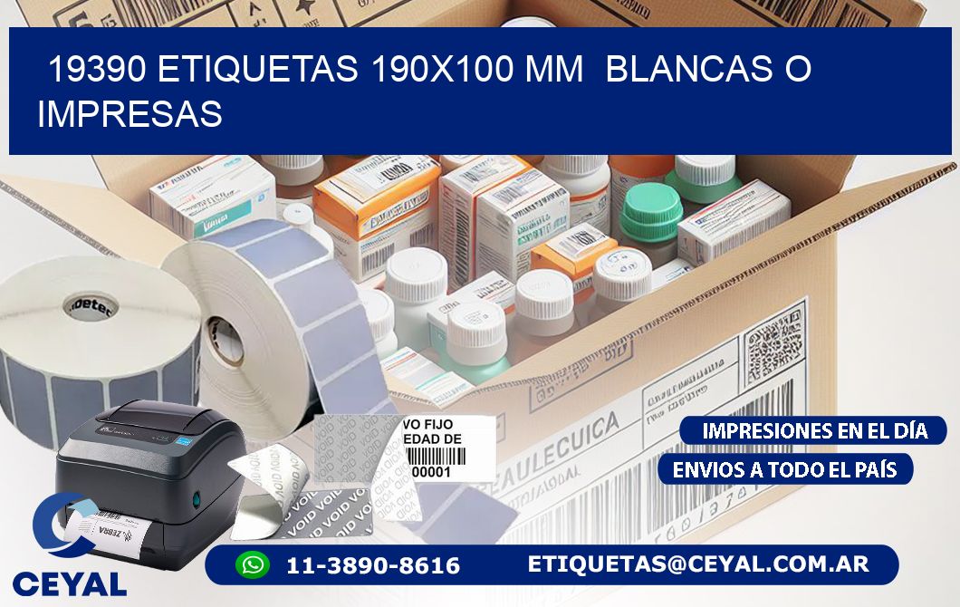 19390 ETIQUETAS 190x100 mm  BLANCAS O IMPRESAS